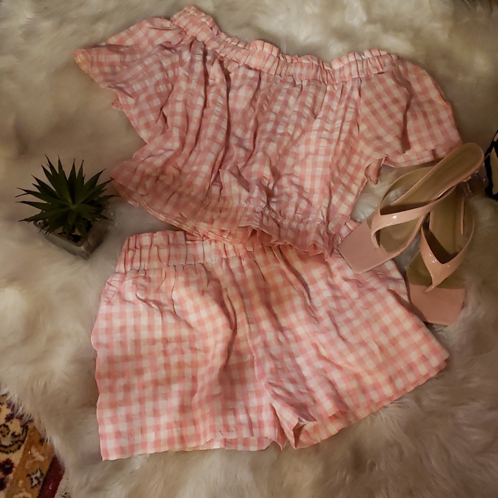 Pink Gingham Shorts set